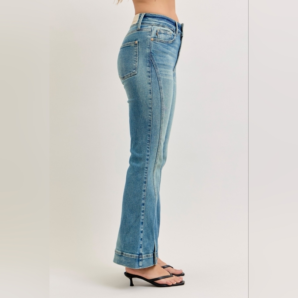 Judy Blue HR Vintage Wash Flare Jeans Seam Hem Detail Double Button Various NEW - Picture 5 of 10